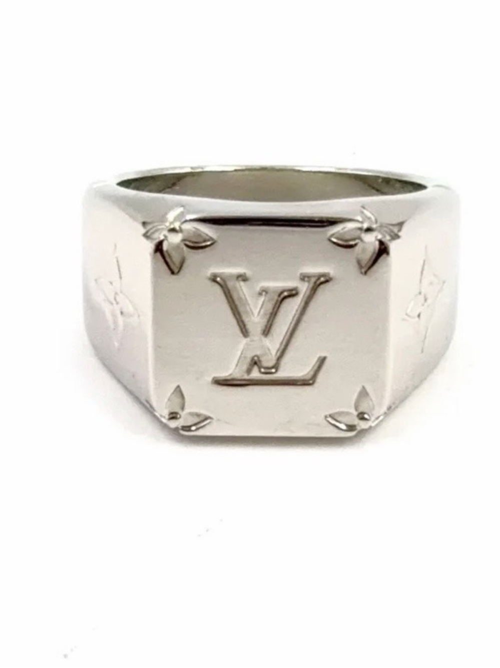 Louis Vuitton Polished Silver Monogram Signet Ring
